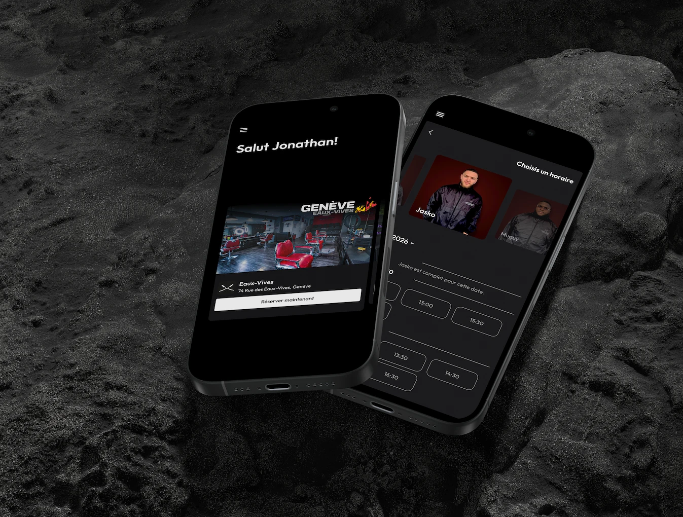 Application mobile Barber Concept — écran de réservation
