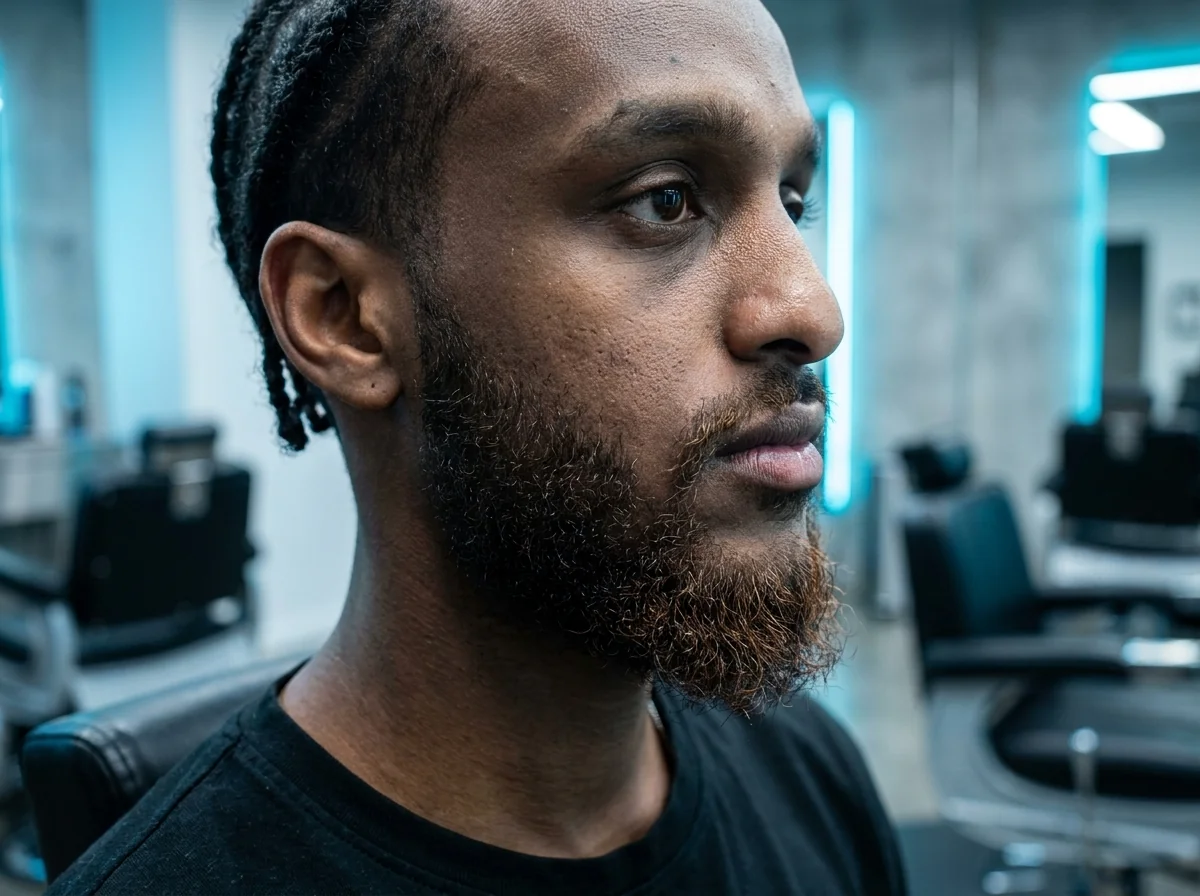 Barbe homme exposée aux UV été, poils secs pointes fragilisées par le soleil