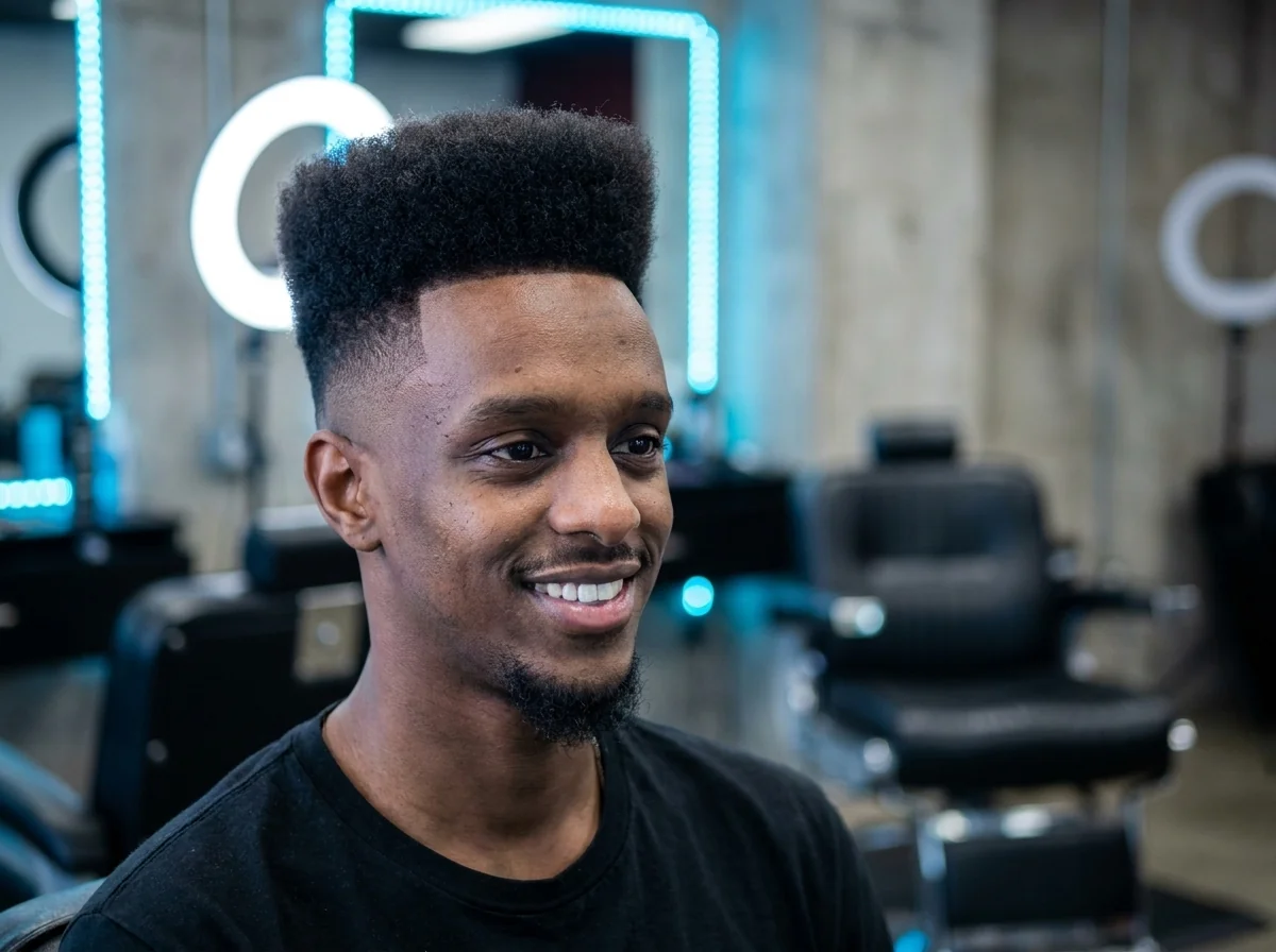 High top fade cheveux crépus homme barbier Genève coupe nette