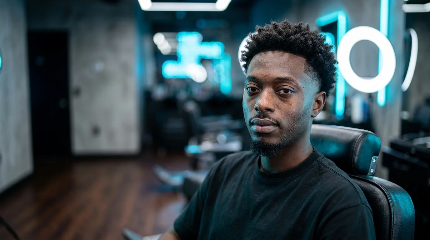 Coupe cheveux frisés homme taper fade chez Barber Concept Genève
