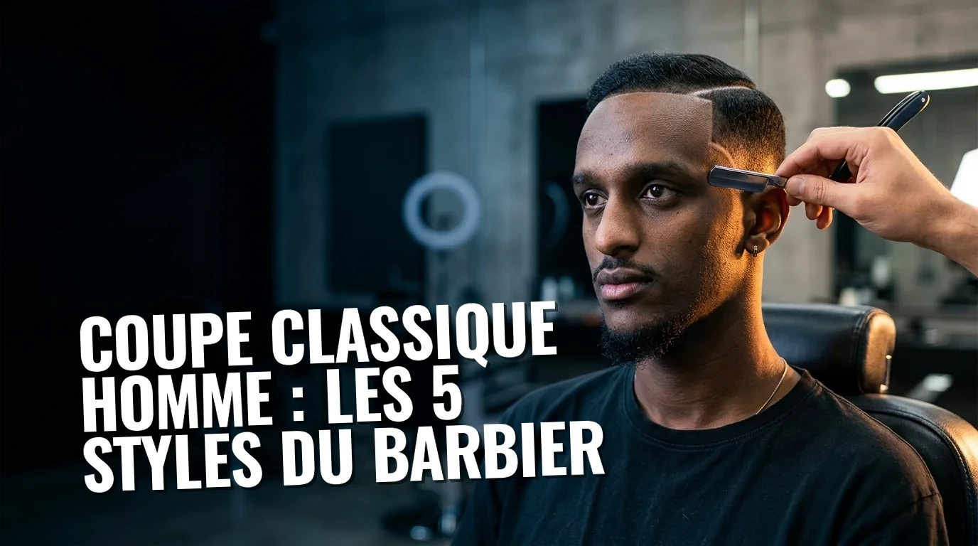 Coupe classique homme side part réalisée par un barbier Barber Concept, raie nette et contour rasé droit