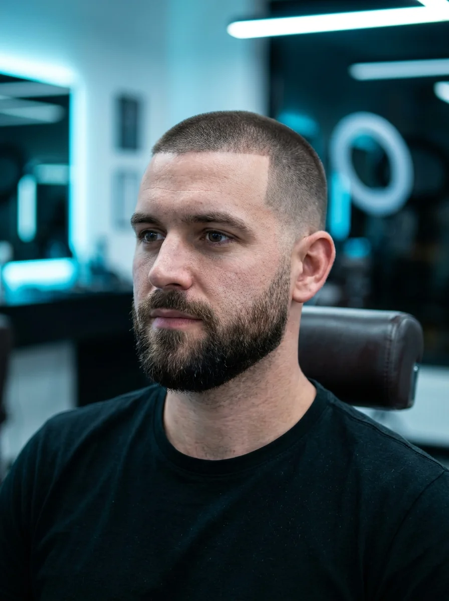 Buzz cut homme : tondeuse courte uniforme et contour net