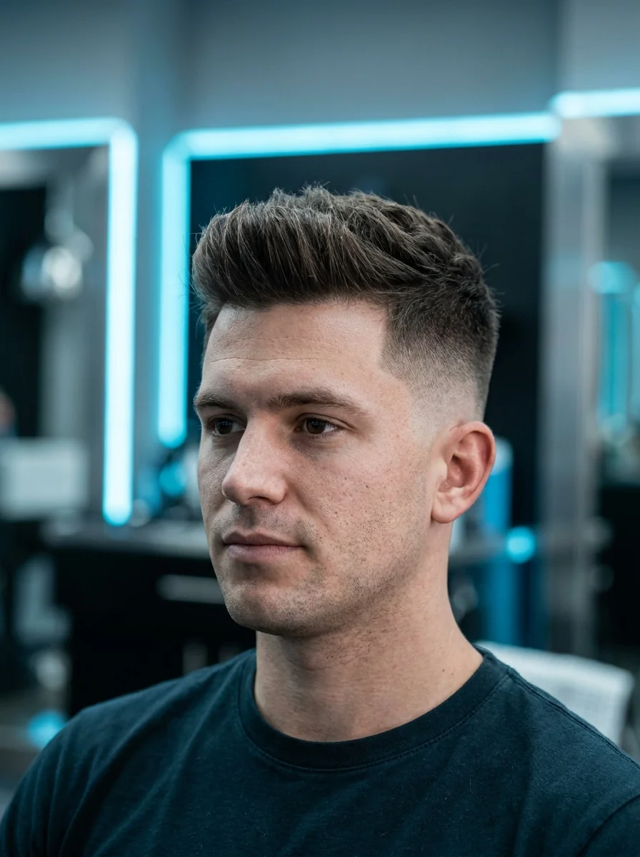 High taper fade homme chez Barber Concept, dégradé haut et fort contraste entre le dessus et les côtés courts