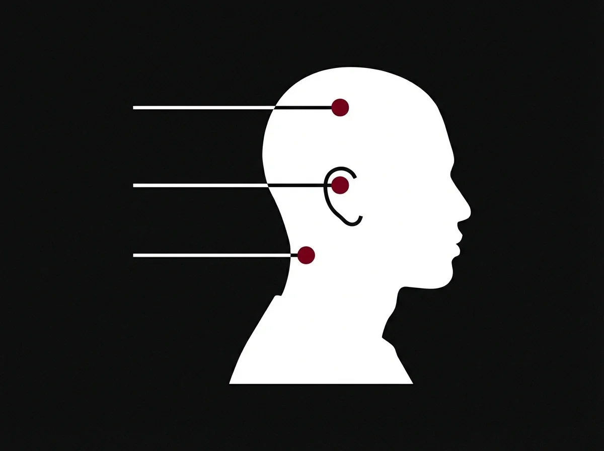 Schéma éditorial des trois niveaux de dégradé homme situés sur une silhouette de profil, low fade à la nuque, mid fade à l'oreille, high fade au sommet du crâne