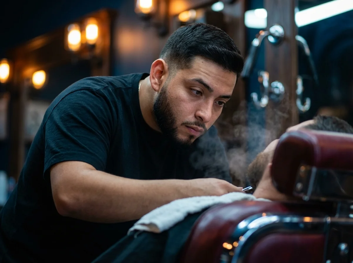 Taille de barbe avec rituel de la serviette chaude dans un salon Barber Concept