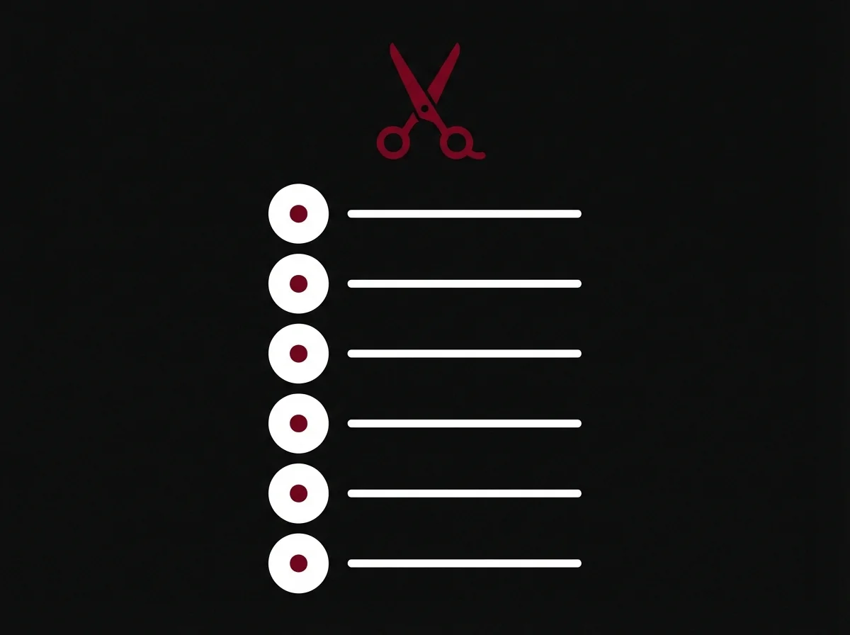 Checklist éditoriale symbolisant les critères d'un vrai barbier professionnel à Genève, marqueurs alignés sous une icône de ciseaux de barbier