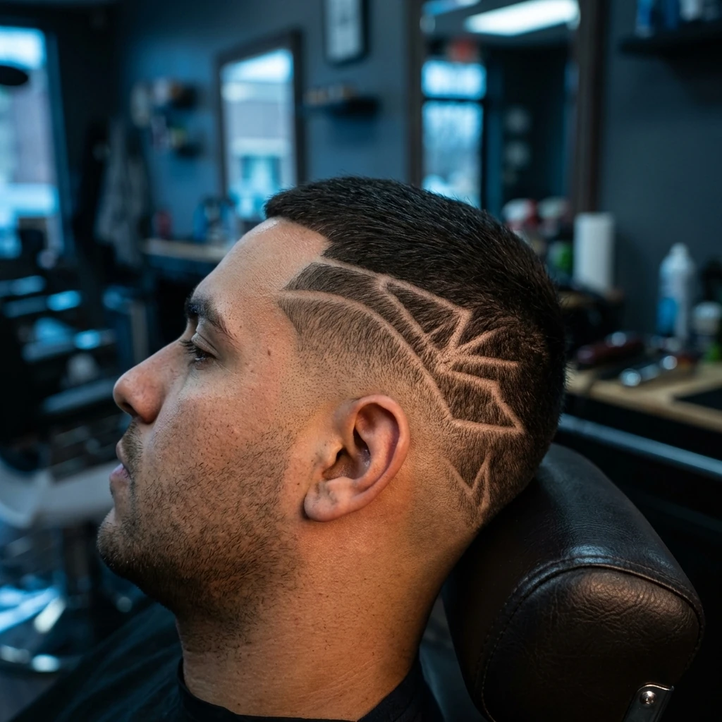 Design gravé au rasoir chez Barber Concept